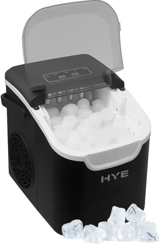 HYE Countertop Ice Cube Maker Machine – Produces 8 Bullet Cubes in 8-13 Mins, 0.8L Tank, Small Mini Ice Maker Machine with Size Options, Auto Clean, LED Indicator - IM12KB27