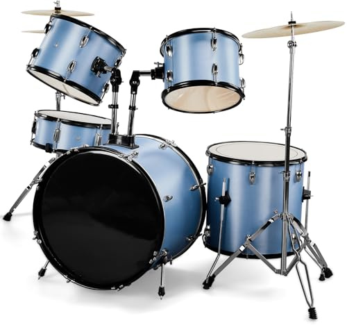 EPOFIT 22-Inch Adult Drum Set, 5-Piece Full Size Acoustic Drum Set with Cymbals, Pedal, Drumsticks, Adjustable Stool & Stands – Complete Drumset for for Beginners, Adults, Teens & Students – Blue