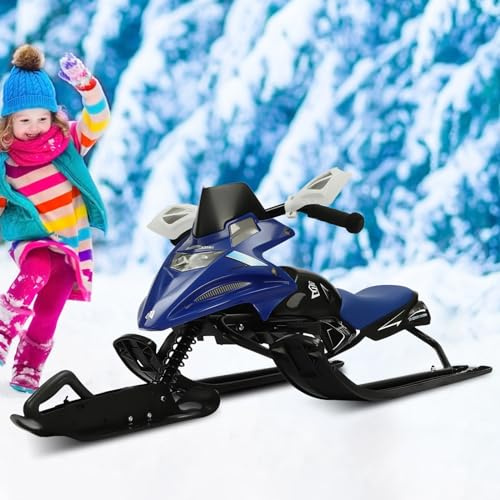 Gdetnysty Lenkbarer Schneeschlitten für Kinder mit 3 Skiern Fußbremse und Verstellbarem Sitz Robustes Stahlrahmen Design 80kg Tragfähigkeit Perfektes Wintergeschenk für Schneeabenteuer (Blau)