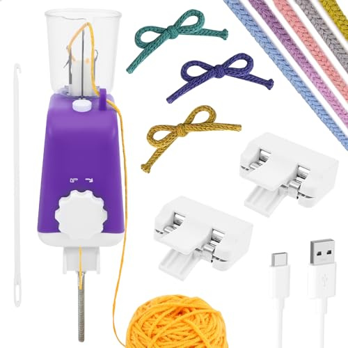 Foppla Electric I-Cord Knitting Machine I-Cord Maker Electric Yarn Knitter Efficient Automatic Yarn Spinner Tool Large Capacity Roller Knitting Craft Accessory for Beginner Adults Home Crafts(Purple)
