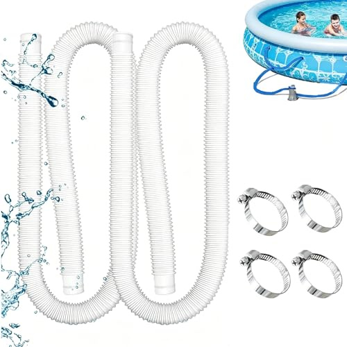 Bavooty Manguera Piscina 32mm,Manguera de Bomba de Piscina,100cm Manguera de Repuesto para Piscina con 4 Abrazaderas Metálicas para Piscinas Elevadas,Bombas de Filtración y Acuarios, Azul (Blanco)