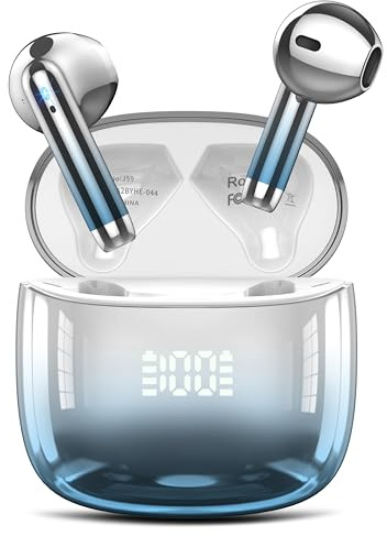 Ddidbi Cuffie Bluetooth, Auricolari Bluetooth 5.4 Incorporato Driver da 14.2mm, Cuffie Wireless con Bassi Icmmersivi, IP7 Impermeabili Cuffiette Bluetooth, 40H Cuffie Senza Fili con Display LED, Blu