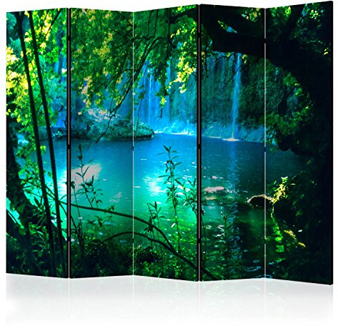 murando Decorative Room Divider Nature Waterfall 225x172 cm / 89x68 | Double-Sided Folding Screen 5 Panels Room Partition Non-Woven Canvas Print Opaque Photo Display