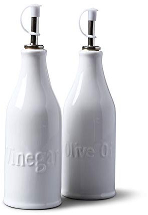 WM Bartleet & Sons – Bouteilles d'huile d'olive et de vinaigre (24 cm) – avec bec verseur en acier inoxydable et bouchon en liège anti-goutte – En porcelaine de qualité supérieure – Finition lisse