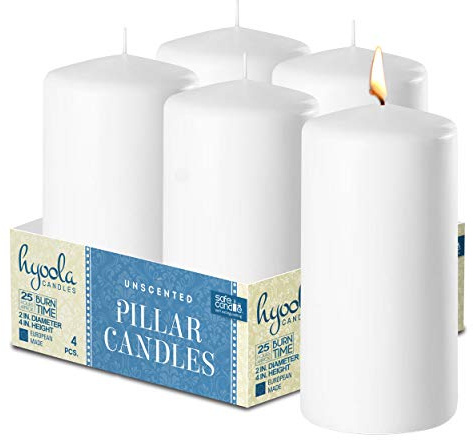 Hyoola White Pillar Candles 2-inch x 4-inch - Unscented Pillar Candles - Set of 4 - European Made