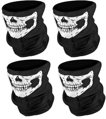 Ghost Face Balaclava 4Pcs Skull Mask Set - Skeleton Motorcycle Gator Mask for Men, Outdoor Sports, Black