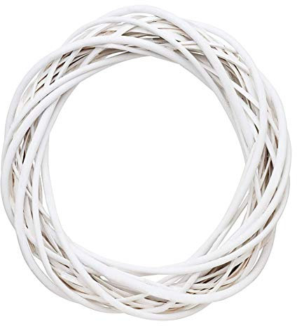 Ghirlanda per Porta Primaverile - Corona di Vimini Bianca Artificiale, Anello di Rattan Natalizio, Cerchio Floreale Naturale, Decorazione Artigianale 20cm