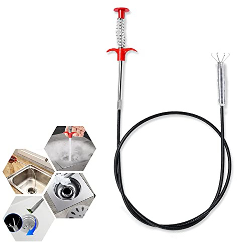 Déboucheur de canalisation flexible et puissant, 160 cm Déboucheur d'évier Déboucheur d'évier Serpent Grabber Spring Drain Hair Remover Outil pour évier de cuisine, salle de bain, baignoire (noir)