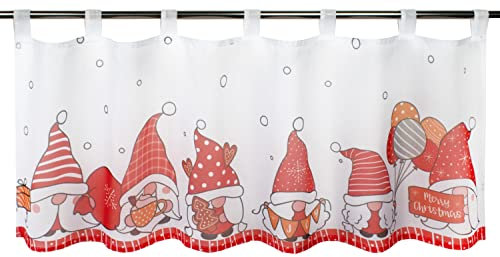 Delindo Lifestyle Scheibengardine WICHTEL Party, modern weiß rote transparente Gardine zu Weihnachten, 45x120 cm