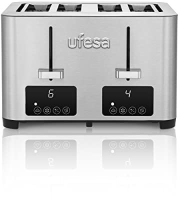 Ufesa Quartet Delux, Tostapane Acciao Inox, 2 Schermi Digitali LCD, 1500 W, 4 Fessure, Bocca Ampia, 7 Livelli di tostatura