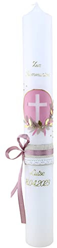 Cerziies® Kommunionkerze Luise Junge oder Mädchen mit Name und Datum, individuell und handverziert 1826, Kerzengröße :ca. 40x4