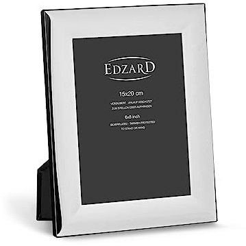 EDZARD Bilderahmen Gela für Foto 15 x 20 cm, edel versilbert, anlaufgeschützt, Samtrücken, 2 Aufhänger, Fotorahmen zum Stellen oder Hängen