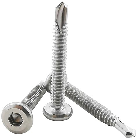 Fajoeda 40 pezzi viti a testa piatta con esagono incassato viti autoforanti, acciaio inossidabile 410 5,5 x 38 mm viti autofilettanti (disponibili da 16 mm a 38 mm, argento)
