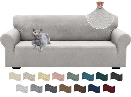 Ystyle Funda Sofa 3 Plazas Ajustable, Fundas para Sofa Elasticas, Funda De Sofa Anti Gatos Perros, Sofa Cover con Reposabrazos, Jacquard Fundas Cubre Sofa Ntideslizante Lavable, Sliver Gris