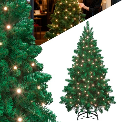 YRHome 210 cm grön, konstgjord julgran i PVC med belysning – 350 lampor, LED-julgran, konstgjorda julgranar med metallstativ för juldekoration