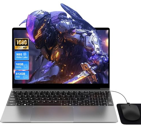 Ordinateur portable 15,6 pouces, 16 Go RAM 512 Go SSD, CPU N95 (jusqu'à 3,4 GHz), Clavier Rétroéclairé PC portable, Win11 Portables Charge de Type-C, 5G WiFi, BT 5,0, Typ-C, HDMI, USB, Souris Incluse