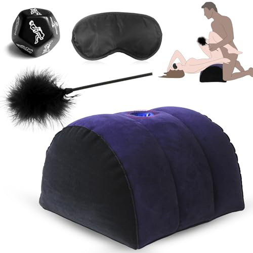 BDSMYEE Sexe Oreiller Coussin Lombaire avec Tickler & Masque pour les yeux & Dés sexuels, Jeux Sexuels pour Couples Femmes Coussin de Position