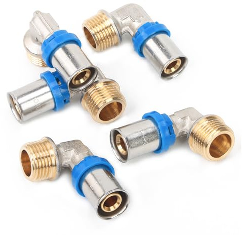 LTWFITTING Pressmontering med vinkel 90° med 1/2 tum yttre gänga för kompositrör 16,0 mm rör, flerskiktskompositrör (5 stycken)