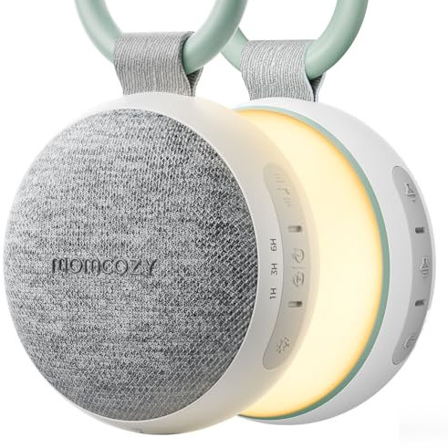 Momcozy Portable Sound Machine with Night Light, White Noise Sound Machine for Baby, 20 Soothing Sounds, Sound Therapy, Long-Lasting Power, Timer, Clips on Stroller, Baby Shower Gifts