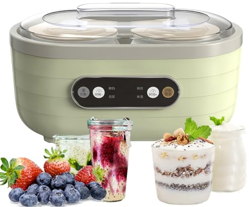 Yoghurt with 8 Ceramic Jar, 1400Ml Multifunctional Yogurt Maker Machine, Adjustable Time 360° Constant Temperature Heating, Simple Operation, for Yoghurt, Greek Yoghurt, Cheese, Desserts