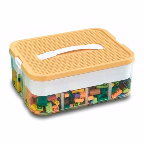 Kongming Caja de almacenamiento con tapa para Lego, caja clasificadora transparente, bloques de construcción, cajas apilables de plástico con compartimentos para almacenamiento de ladrillos Lego