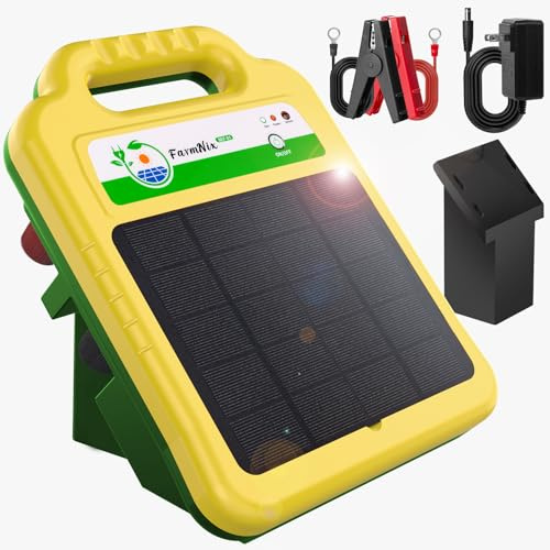 FarmNix Clôture électrique solaire 16KM, 0.2J/8KV Appareil Électrique avec Batterie au Lithium 10400mAh et Panneau Solaire 4.3W pour Bovins, Chevaux, Moutons, Porcs et Volaille