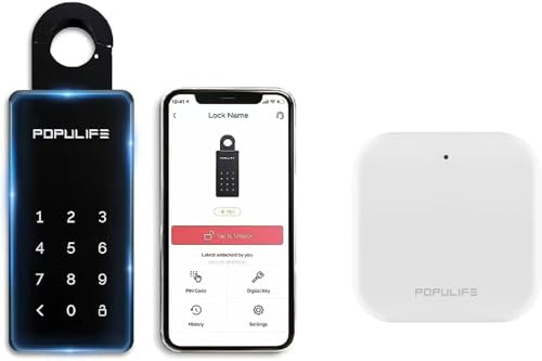 Populife Caja de Seguridad para Llaves WiFi con Puerta de Enlace, Control Remoto de Caja Llaves Inteligente, Caja de Seguridad Inalámbrica para Exterior, Montaje en pared y Pomo, IP66 Impermeable