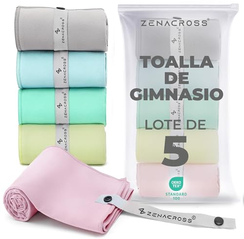 ZENACROSS Toalla Microfibra, Lote de 5, 40 x 77 cm - Secado Rápido y Absorbente - Toalla Gimnasio para Gym, Senderismo - Pastel