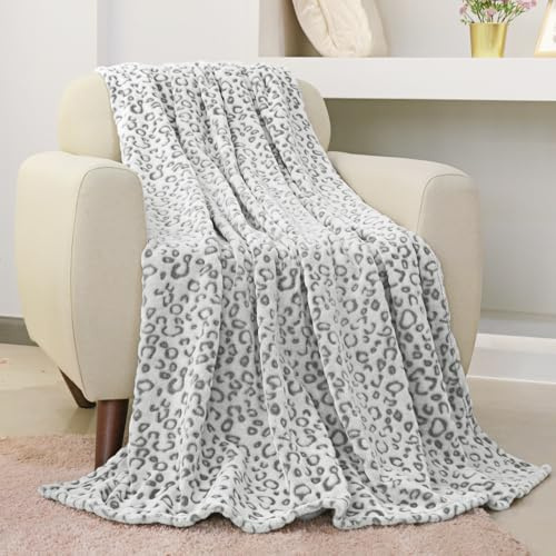FY FIBER HOUSE Flanell Fleece Decken, extra weiche Flauschige Kuscheldecken, leichte, gemütliche Mikrofaser Sofadecke/Couchdecke für Erwachsene, 150x200cm, Grauer Leopard