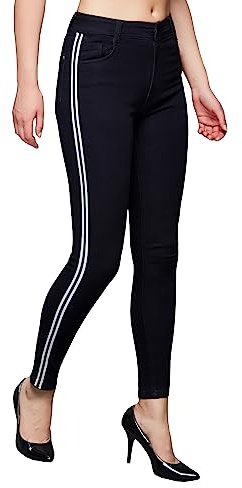 Miss Chase jeans för kvinnor, smal passform, stretchjeans, medelhög midja, svart, svart, 28