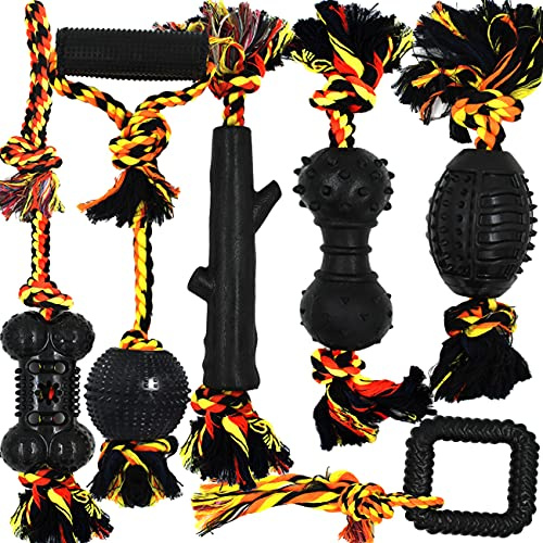 Yipetor Durable Dog Chew Toys 6 Pack, Cotton Rope Rubber Dog Toys,Convex Design for Puppy Small Medium Dogs Chew, Tug of War, Fetching, Puppy Teething Toy for Boredom, Gift
