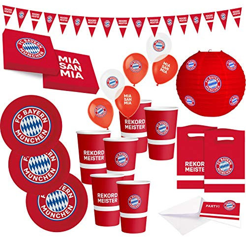 FC Bayern München Party Set · XXL Fußball Party Set 58 teilig Fanartikel · Party Zubehör · Deko zur Fußballparty und Geburtstag