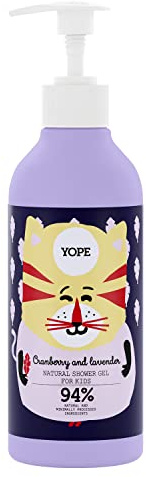 YOPE Natural shower gel for kids | Cranberry extract | Vitamin C | Natural Washing ingredients | 94% natural ingredients | Moisturising | Cranberry and Lavender 400ml