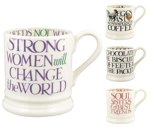 Emma Bridgewater große Tasse 1/2 Pint, Keramik Kaffeetasse groß - Steingut Tasse, Cappuccino, Latte, Kaffee, Teetasse - Schöne Tassen, Geburtstagsgeschenk - Kaffeebecher Lila Schrift Women Equality