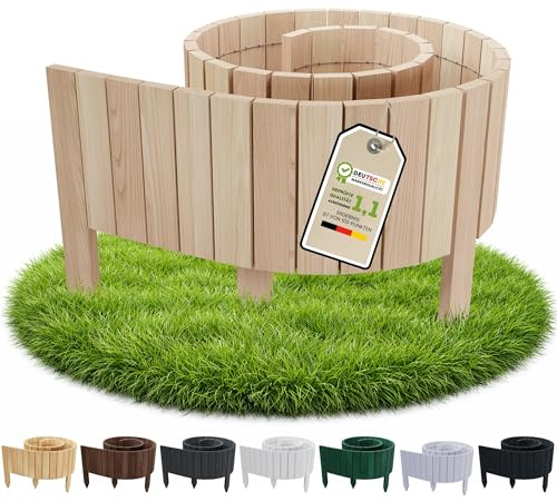Floranica Rollborder II Flexibelt trästaket 200 x 20 cm Obehandlad Tallträ Blomsterrabattkant Gräskant Dekoration Trädgårdsstaket