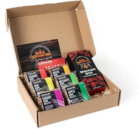 Exstream Caja de selección de pellets de madera para barbacoa, manzana, cereza, haya, mezquite, roble, nogal