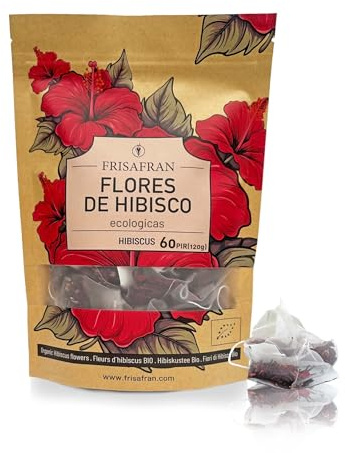 FRISAFRAN | Ekologiska hibiskusblommor i pyramider 60 enheter | 120g | Jamaica blomma | Hibiskusblomma | Jamaicanskt vatten | Hibiskusinfusion | Hibiskus te | Hudreparation | Detox| Jamaicanskt vatten