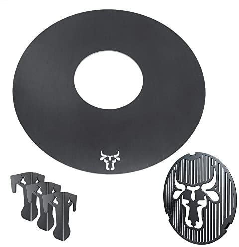 tuning-art GR08 Grillring + Grilleinsatz + Abstandshalter 3er Set | Rund | Bullenmotiv | Stahl | Plancha, Größe:80er Grillring + Grilleinsatz + 3 Abstandshalter