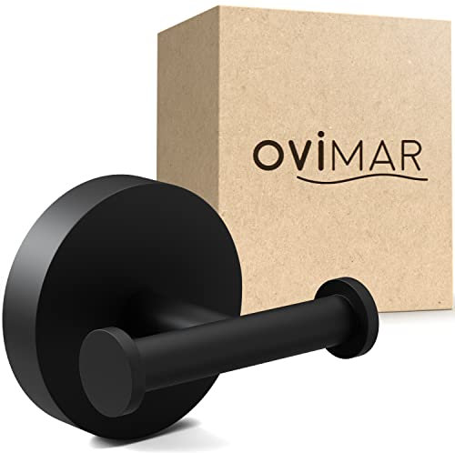 ovimar gancio doppio per asciugamani Vigra | da forare | acciaio inox | nero | per il bagno come portasciugamani | utilizzabile anche come porta strofinacci o porta giacche da incollare