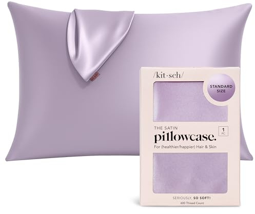 Kitsch Satin Pillowcase with Zipper for Hair & Skin - Softer Than Silk Pillow Cases, Smooth Cooling Satin Pillow Case, Wrinkle-Free, Machine Washable, Pillow Cases Standard Size 48x66 cm - Lavender