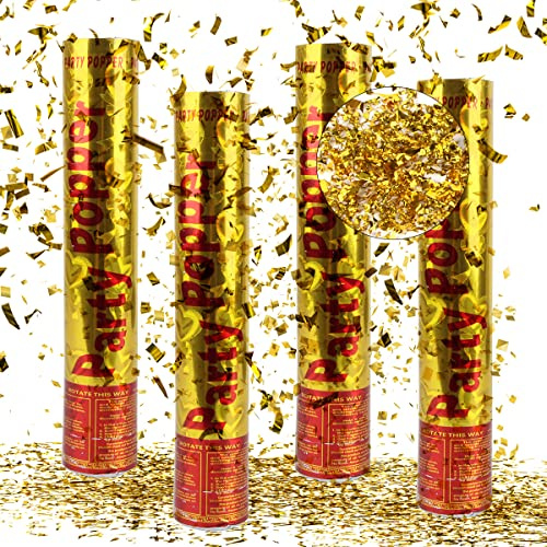 Confetti Cannons Gold, Fewlew Confetti Cannons*4, Party Poppers Gold, Handheld Confetti Tube, for Weddings, Parties, Baby Showers, Christmas, Birthday Parties, WLDN-POP30-GD, Gold Glitter