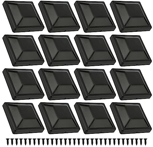 16pcs Fence Post Caps, Plastique PP Noir Capuchon de Poteau de Cloture 9,1x9,1cm Étanches Capuchon de Poteau Plastique avec 32pcs Vis pour Poteau de Clôture ou Porche