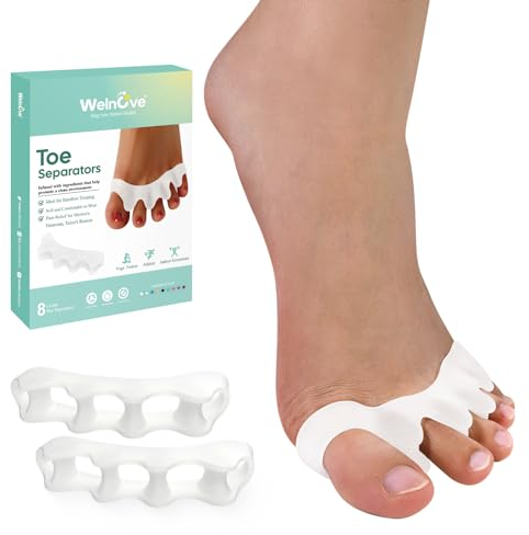 Welnove 8er-Pack Zehenspreizer zur Wiederherstellung der ursprünglichen Form der Zehen, antibakterieller Ballenzehenkorrektor für Frauen und Männer, Zehenabstandshalter für Geschenke (weiß)