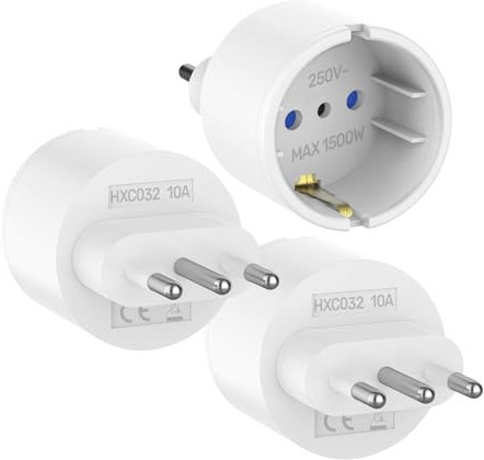 3 pezzi Adattatore Spina Italia Tipo L, Adattatore da Presa Italiana a Presa Schuko (Tedesca), Adattatori da Schuko a Spina Piccola (10A), Adattatore Tedesca Italiana per Italia, Cile, Cuba