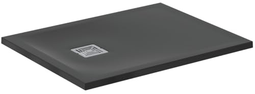 Ideal Standard - Ultra Flat S+, Plato de ducha rectangular ultrafino de resina efecto piedra, 90 x 70 cm, Ideal Solid, desagüe lado corto, negro