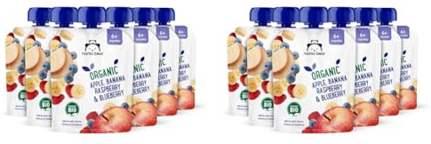 Amazon-Marke: Mama Bear Quetschie Bio Apfel, Banane, Heidelbeere und Himbeere, vegetarisch, 90g (6er-Pack) (Packung mit 2)