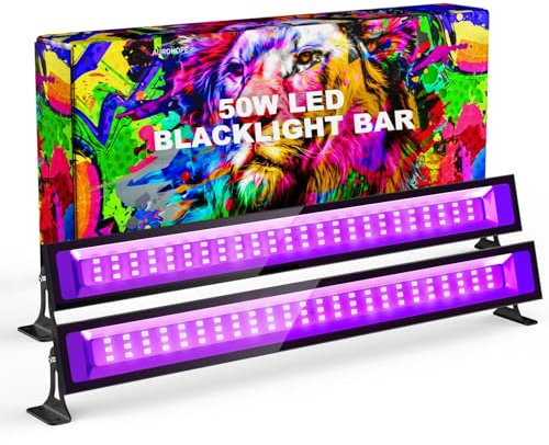 AUROHOPE 2x50W LED Lumiere Noire, Lampe UV 385nm Avec Interrupteur & Support Réglable à 180°, IP66 Étanche, Lumière UV Projecteur pour Halloween, Soiree Fluo, et Affiches Neon