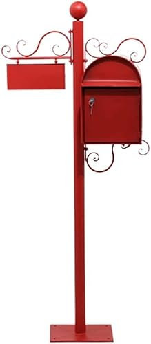 Mailbox Floor-standing Iron Postbox Retro Style Mailbox Posts Large-capacity Drop Box Diy House Number Home Letter Box Home Decoration (Color : Red)