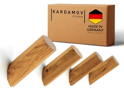 Kardamov Studio 4er Set Haken aus Berlin, Handgefertigte Kleiderhaken aus Holz, Moderne Garderobenhaken aus Eiche, Minimalistische Wandhaken aus Holz, Garderoben Jackenhalter