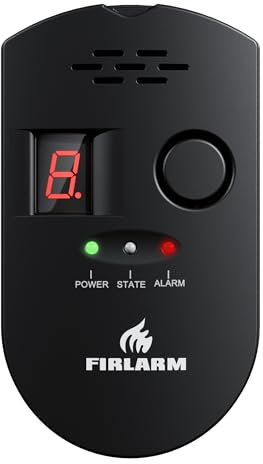 Firlarm Detecteur de Gaz, Plug-in Alarme de Capteur de Fuite de Gaz LPG/Gaz Naturel/Charbon, Moniteur de Gaz Butane Méthane Propane avec Affichage Numérique pour la Maison, la Cuisine et Le Garage
